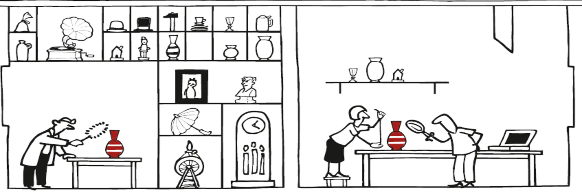 Grafik von Menschen, die in einem Museum arbeiten.