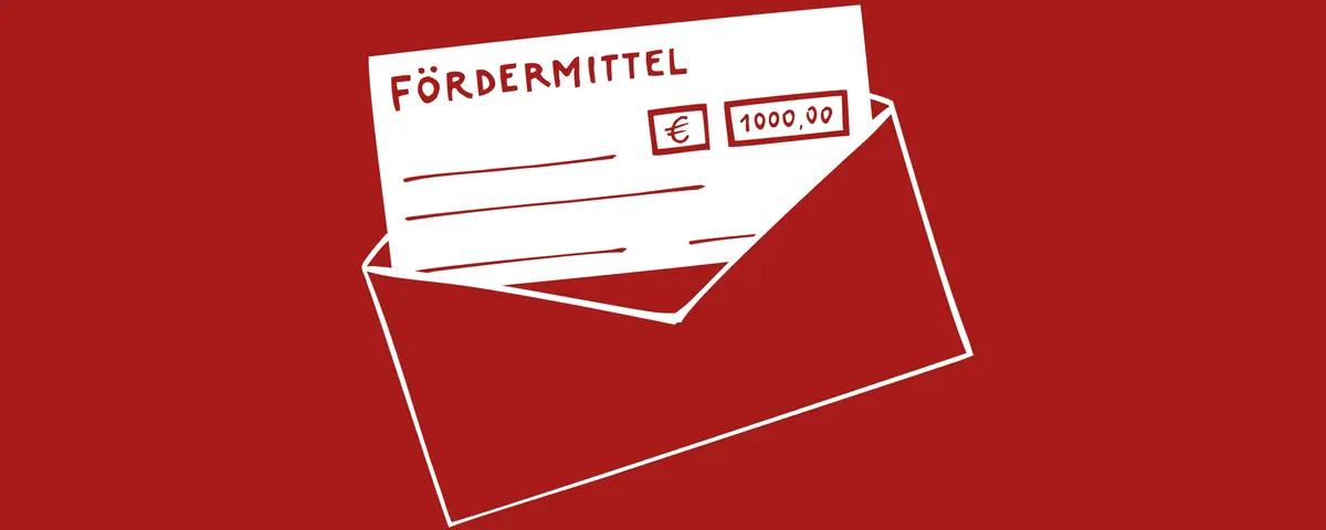 Grafik eines geöffneten Briefumschlags, der einen Scheck über 1000 Euro enthält