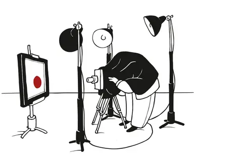 Grafik einer Person, die Objekte professionell fotorafiert.