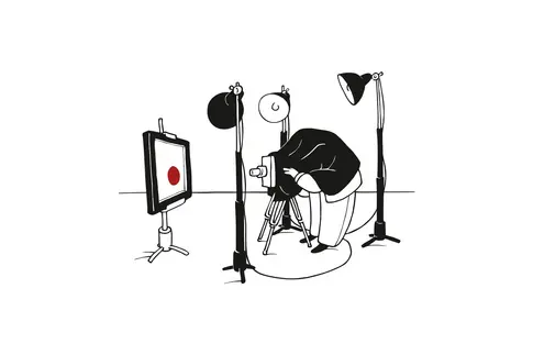Grafik einer Person, die Objekte professionell fotorafiert.