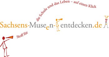 Wortmarke des Moduls &quot;Lernen und Erleben&quot; des sächsischen Museumsportals. Der Text lautet: &quot;Stoff für die Schule und das Leben auf einen Klick – Sachsens-Museen-entdecken.de&quot;