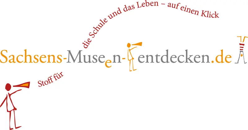 Wortmarke des Moduls "Lernen und Erleben" des sächsischen Museumsportals. Der Text lautet: "Stoff für die Schule und das Leben auf einen Klick – Sachsens-Museen-entdecken.de"
