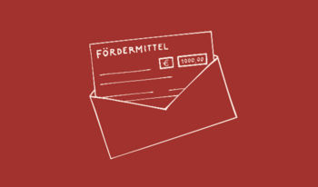 Grafik eines offenen Briefumschlags mit einem Fördermittel-Scheck über 1000 Euro