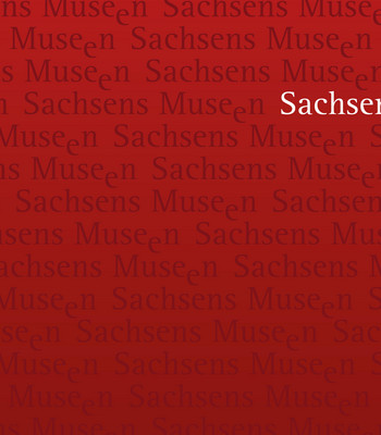 Banner Sachsens Museen Kontinuierlich wiederholter, kaum wahrnehmbarer dunkler Schriftzug "Sachsens Museen" auf dunkelrotem Grund