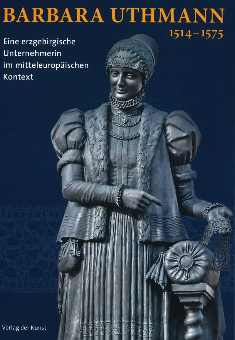 Buch-Cover mit Foto der silberfarbenen Statue einer edel und reich gekleideten mittelalterlichen Dame, darüber der Buchtitel